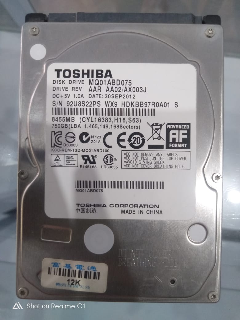 Harddisk Toshiba 750 GB Kesehatan 12%