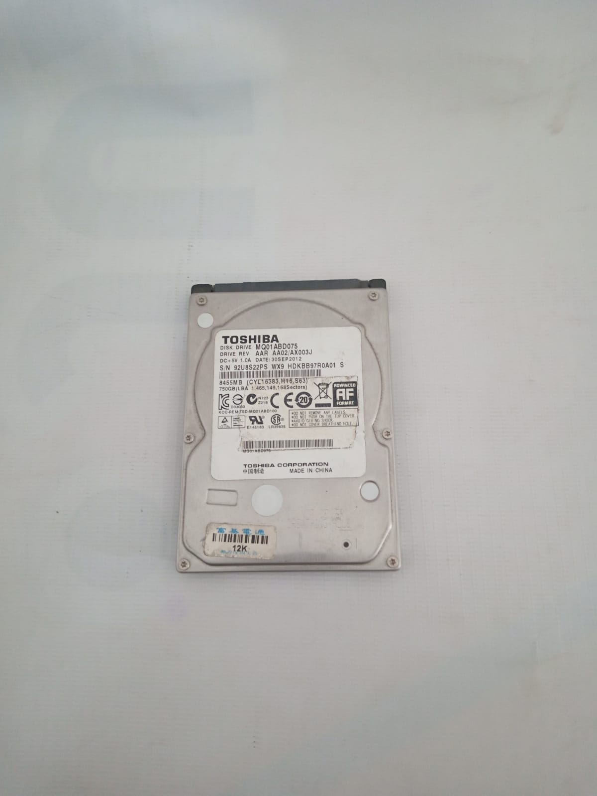 HDD Toshiba 750 Gb Kesehatan 12%